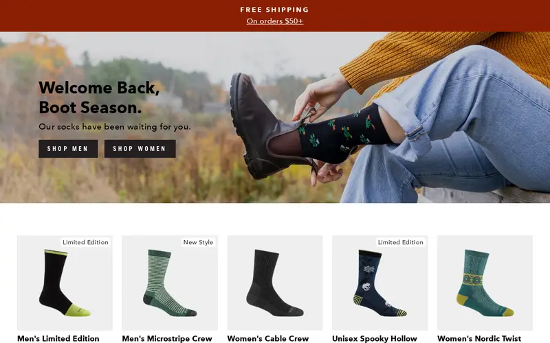 Darn Tough (darntough.com) homepage screenshot