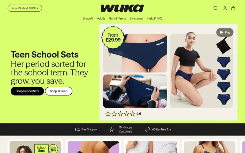Wuka Wear (www.wukawear.com) homepage screenshot
